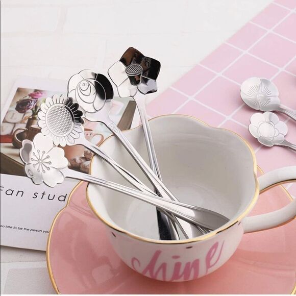 Silver Gold 8pcs Stainless Steel Flower Spoon Set - Picture 9 of 16
